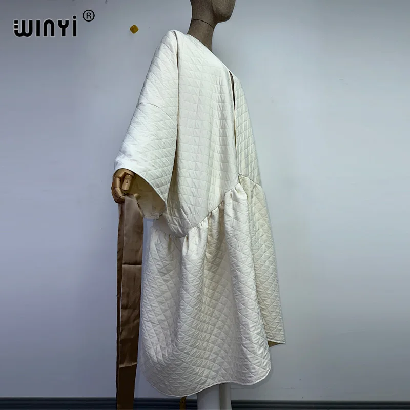 WINYI high qualityWinter Women's Long Coat Cotton Padded Jacket Casual Loose Street Style Belt Jacket Oversize dress KIMONO