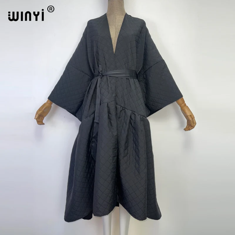WINYI high qualityWinter Women's Long Coat Cotton Padded Jacket Casual Loose Street Style Belt Jacket Oversize dress KIMONO