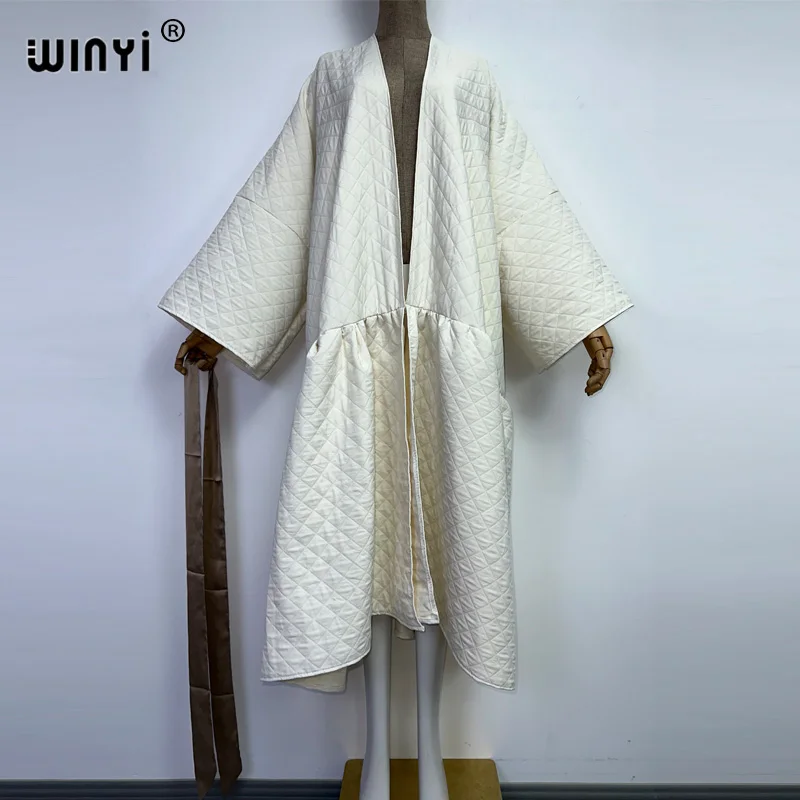 WINYI high qualityWinter Women's Long Coat Cotton Padded Jacket Casual Loose Street Style Belt Jacket Oversize dress KIMONO