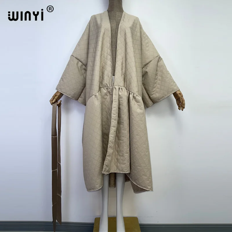 WINYI high qualityWinter Women's Long Coat Cotton Padded Jacket Casual Loose Street Style Belt Jacket Oversize dress KIMONO