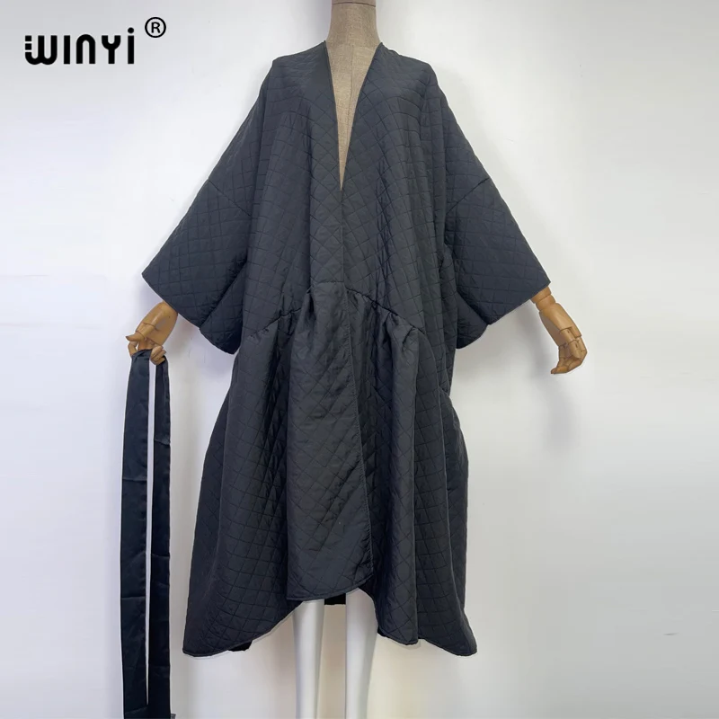 WINYI high qualityWinter Women's Long Coat Cotton Padded Jacket Casual Loose Street Style Belt Jacket Oversize dress KIMONO