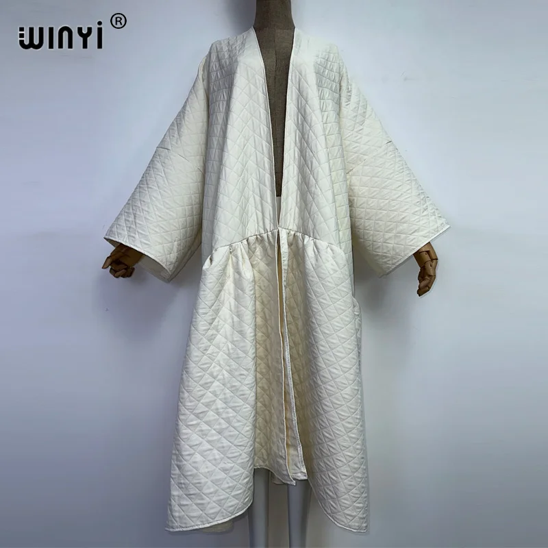 WINYI high qualityWinter Women's Long Coat Cotton Padded Jacket Casual Loose Street Style Belt Jacket Oversize dress KIMONO