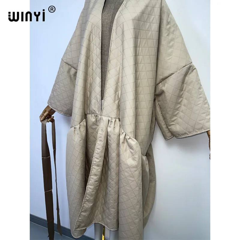 WINYI high qualityWinter Women's Long Coat Cotton Padded Jacket Casual Loose Street Style Belt Jacket Oversize dress KIMONO