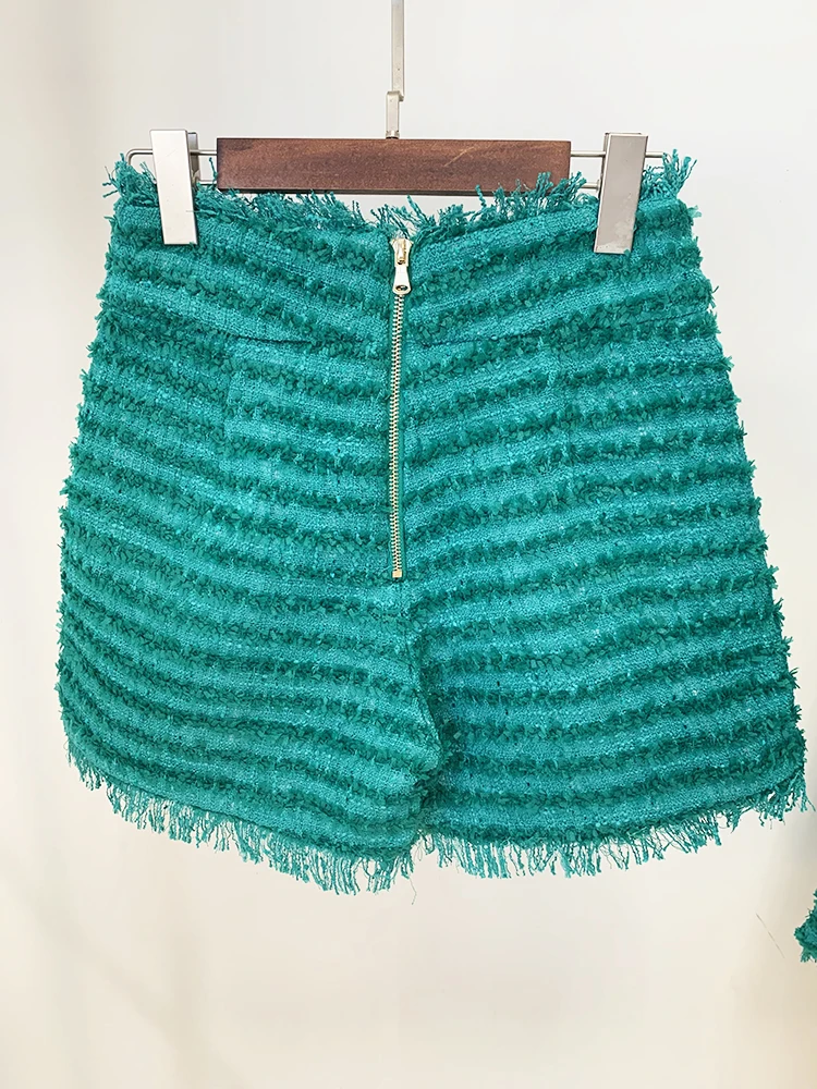 HIGH STREET Newest 2026 FW Designer Women's Tassel Fringed Tweed Shorts
