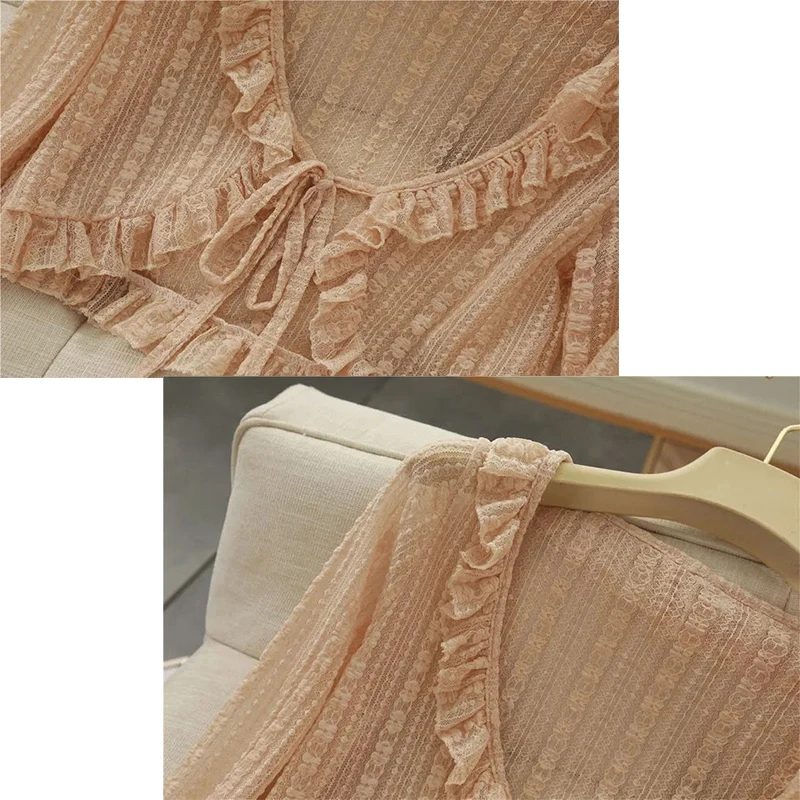 Lace Ruffle Shirt  Y2Y Korean Summer Cardigan Sunscreen Women Casual Fashion Long Sleeves Short Shirts Sun Protection Clothing