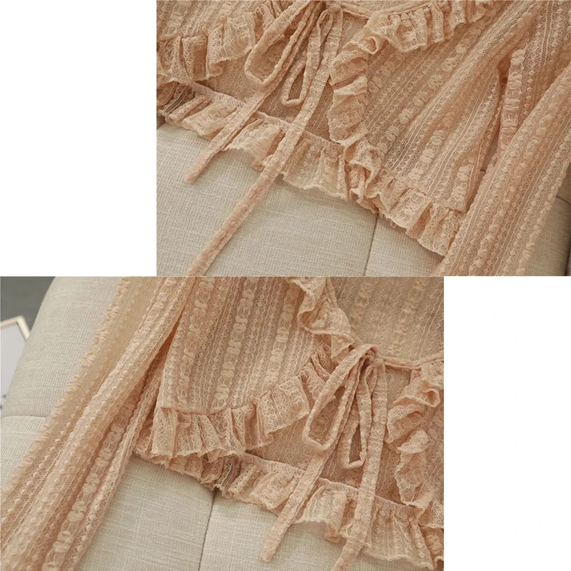 Lace Ruffle Shirt  Y2Y Korean Summer Cardigan Sunscreen Women Casual Fashion Long Sleeves Short Shirts Sun Protection Clothing