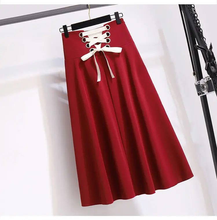 2025 New Korean Women's Graceful Vintage Clothing Lady Square Collar Sweater Red Skirts Outfits French Long Sleeve Knit Pullover
