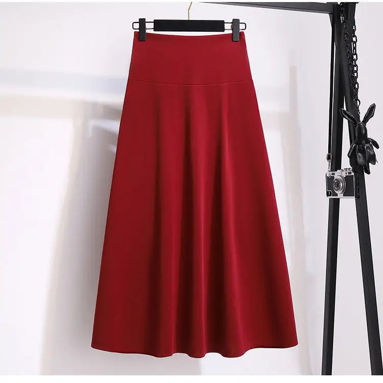 2025 New Korean Women's Graceful Vintage Clothing Lady Square Collar Sweater Red Skirts Outfits French Long Sleeve Knit Pullover