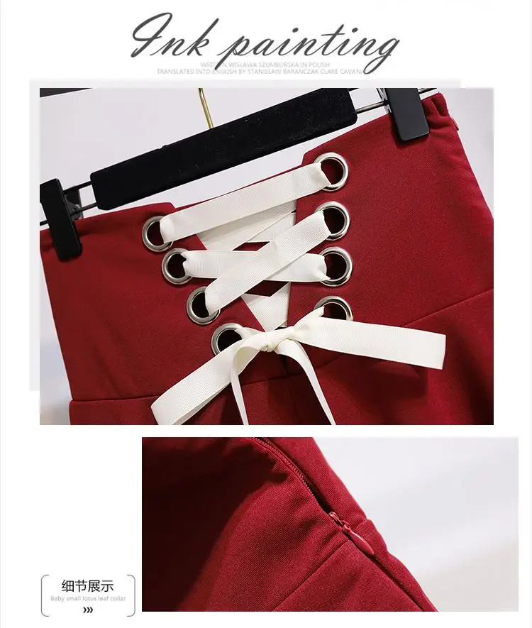 2025 New Korean Women's Graceful Vintage Clothing Lady Square Collar Sweater Red Skirts Outfits French Long Sleeve Knit Pullover