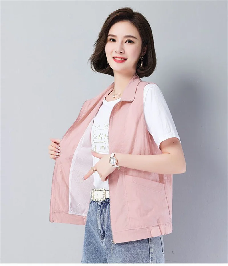 Casual Liner Summer Vest Women Basic Turndown Collar Sleeveless Jackets Solid Color Classic Female Waistcoat Chaleco Mujer 4XL