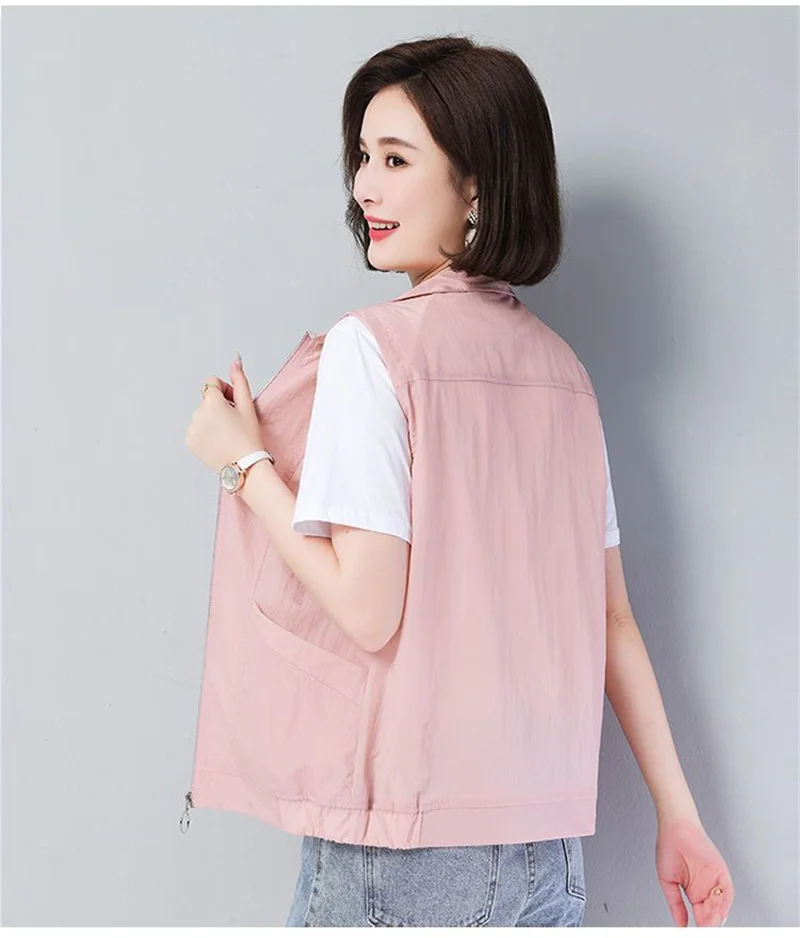 Casual Liner Summer Vest Women Basic Turndown Collar Sleeveless Jackets Solid Color Classic Female Waistcoat Chaleco Mujer 4XL