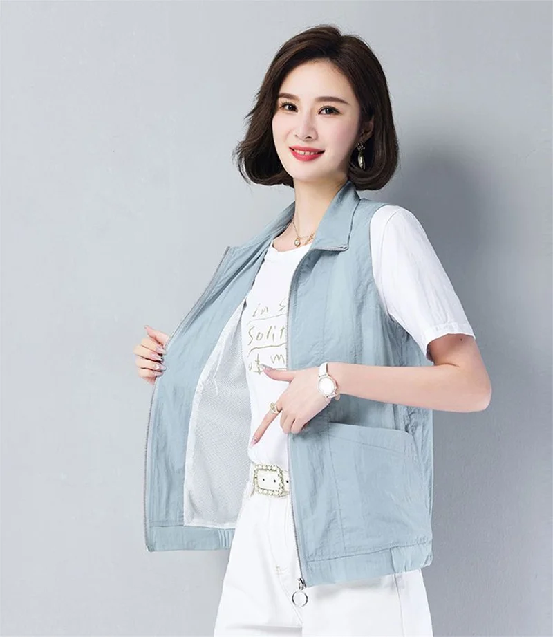 Casual Liner Summer Vest Women Basic Turndown Collar Sleeveless Jackets Solid Color Classic Female Waistcoat Chaleco Mujer 4XL