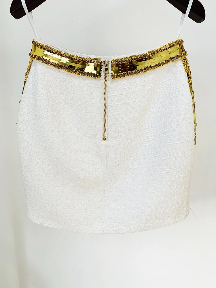 HIGH STREET Newest 2026 F/W Designer Skirts Women's Stunning Metallic Diamonds Strass Handwork Beaded Tweed Mini Skirt