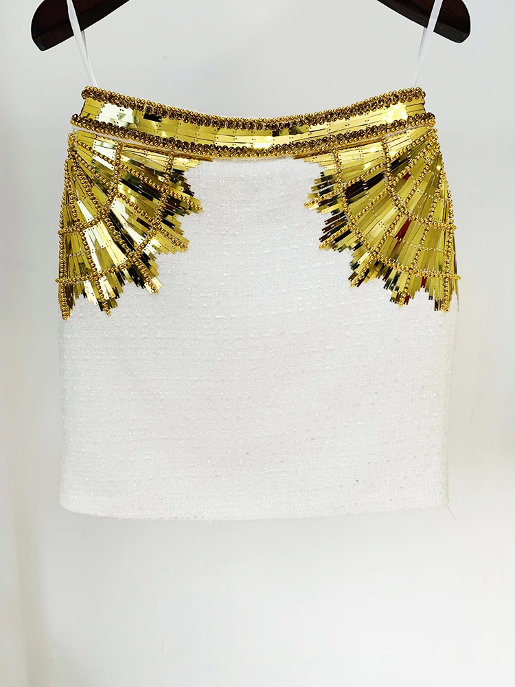 HIGH STREET Newest 2026 F/W Designer Skirts Women's Stunning Metallic Diamonds Strass Handwork Beaded Tweed Mini Skirt
