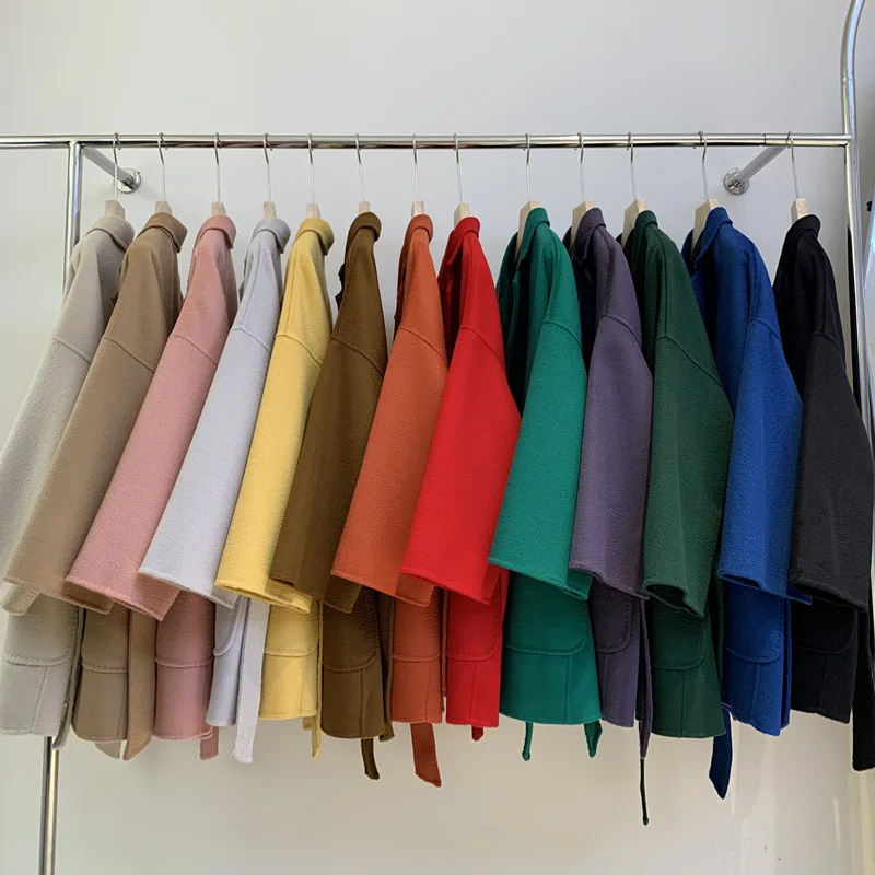 RosEvans Winter Cashmere Coat Women Mid-length Wool Coat Jackets Water Ripples New Autumn 20% Cashmere Camel Coat Commuting