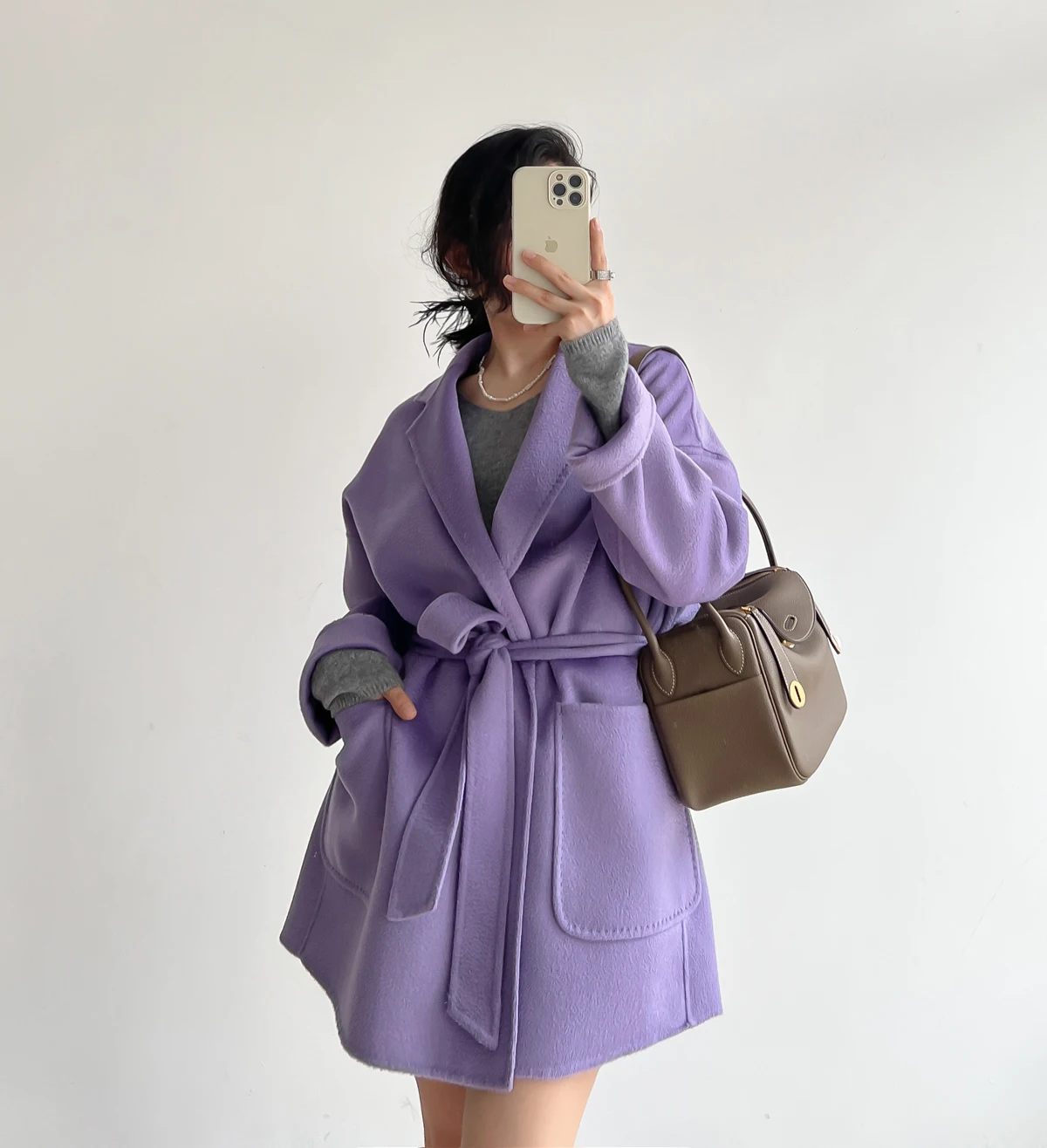 RosEvans Winter Cashmere Coat Women Mid-length Wool Coat Jackets Water Ripples New Autumn 20% Cashmere Camel Coat Commuting