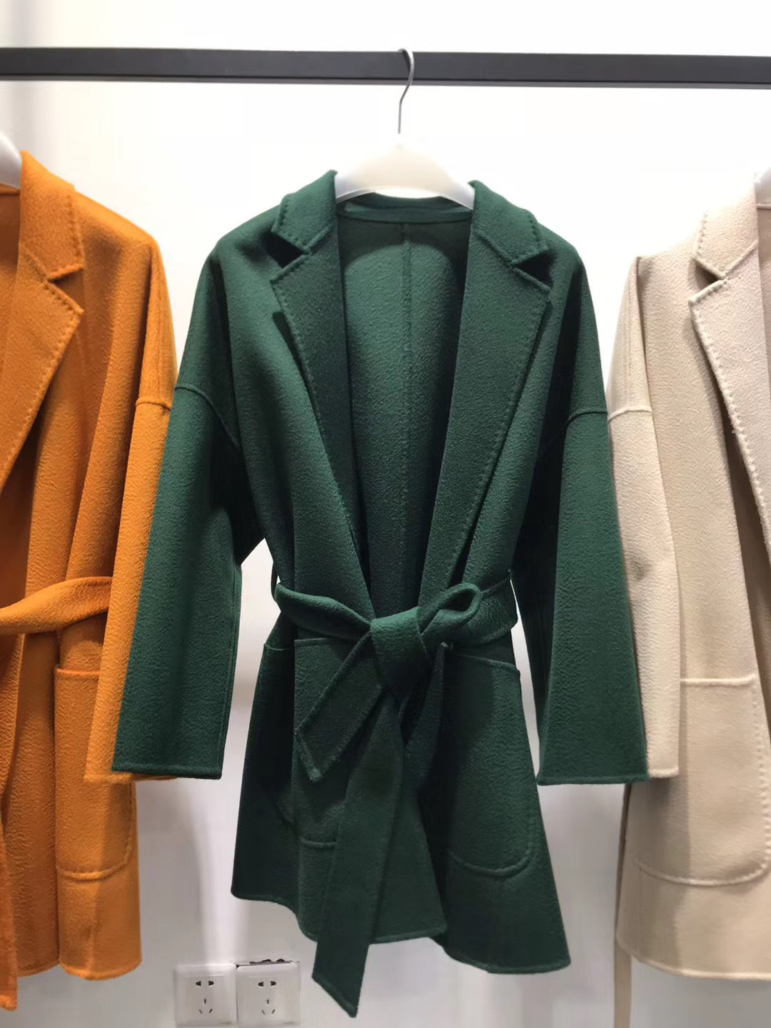 RosEvans Winter Cashmere Coat Women Mid-length Wool Coat Jackets Water Ripples New Autumn 20% Cashmere Camel Coat Commuting