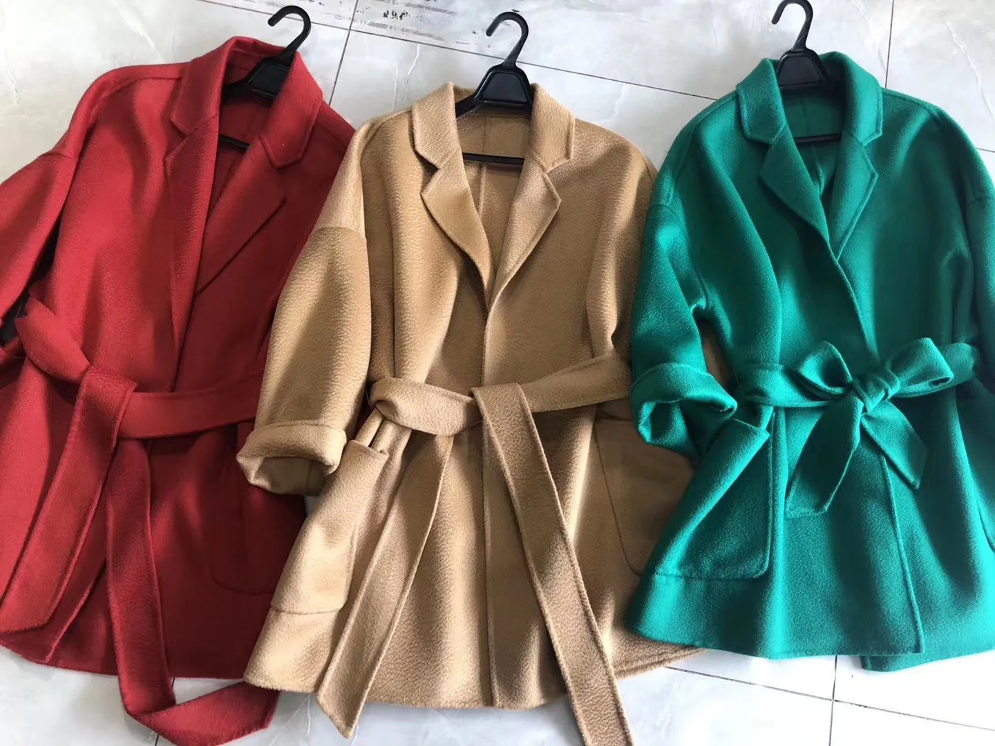RosEvans Winter Cashmere Coat Women Mid-length Wool Coat Jackets Water Ripples New Autumn 20% Cashmere Camel Coat Commuting