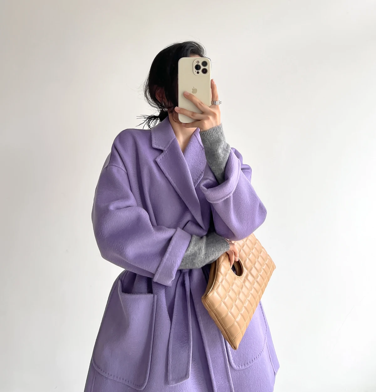 RosEvans Winter Cashmere Coat Women Mid-length Wool Coat Jackets Water Ripples New Autumn 20% Cashmere Camel Coat Commuting