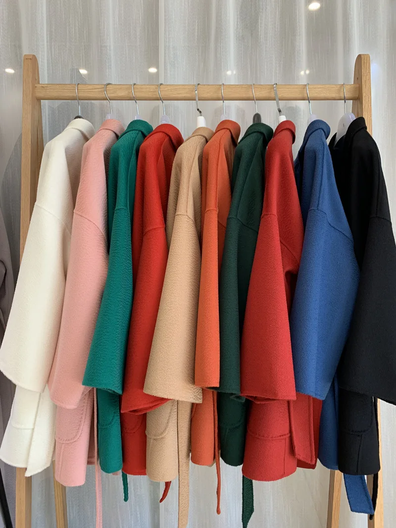 RosEvans Winter Cashmere Coat Women Mid-length Wool Coat Jackets Water Ripples New Autumn 20% Cashmere Camel Coat Commuting