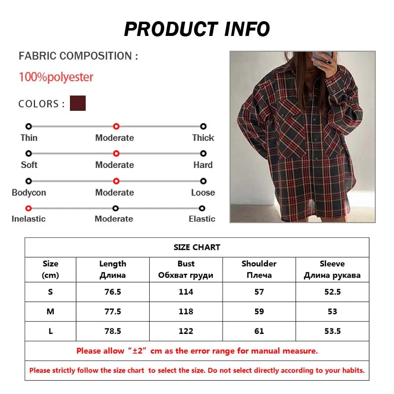 Oymimi Fashion Red Plaid Print Women's Shirt Elegant Long Sleeve Pockets Blouses Casual New Lapel Single Breasted Shirts Female