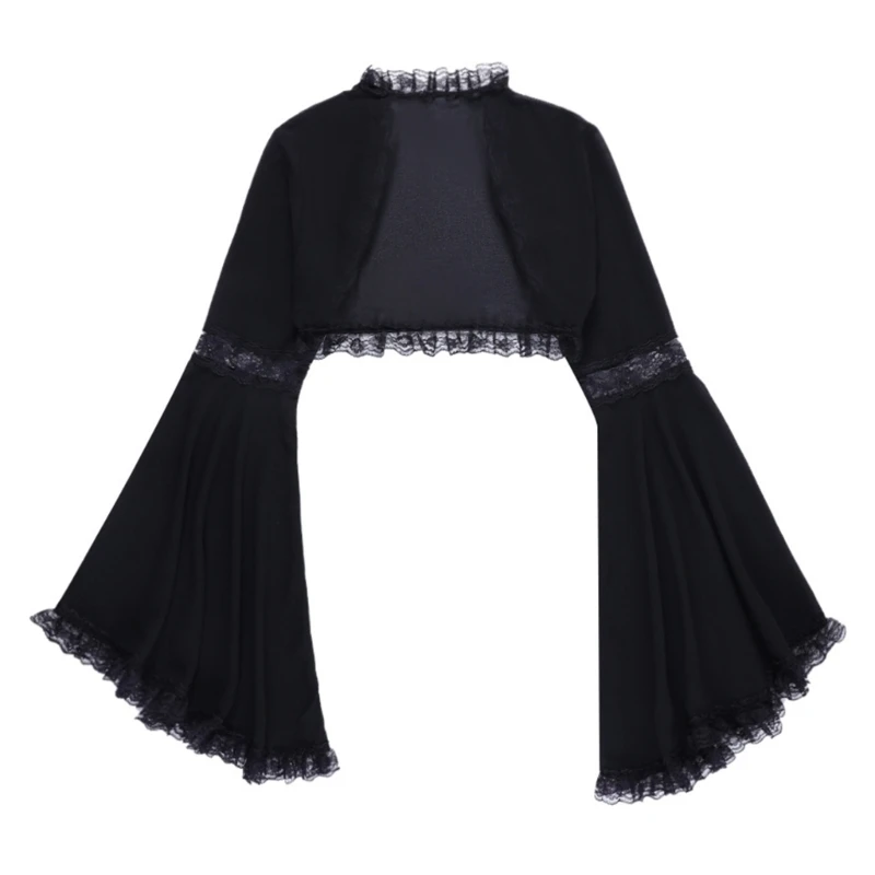 Gothic Lace Long Sleeve Victorian Half Shirt Crop Top Vintage T Shirt for Women