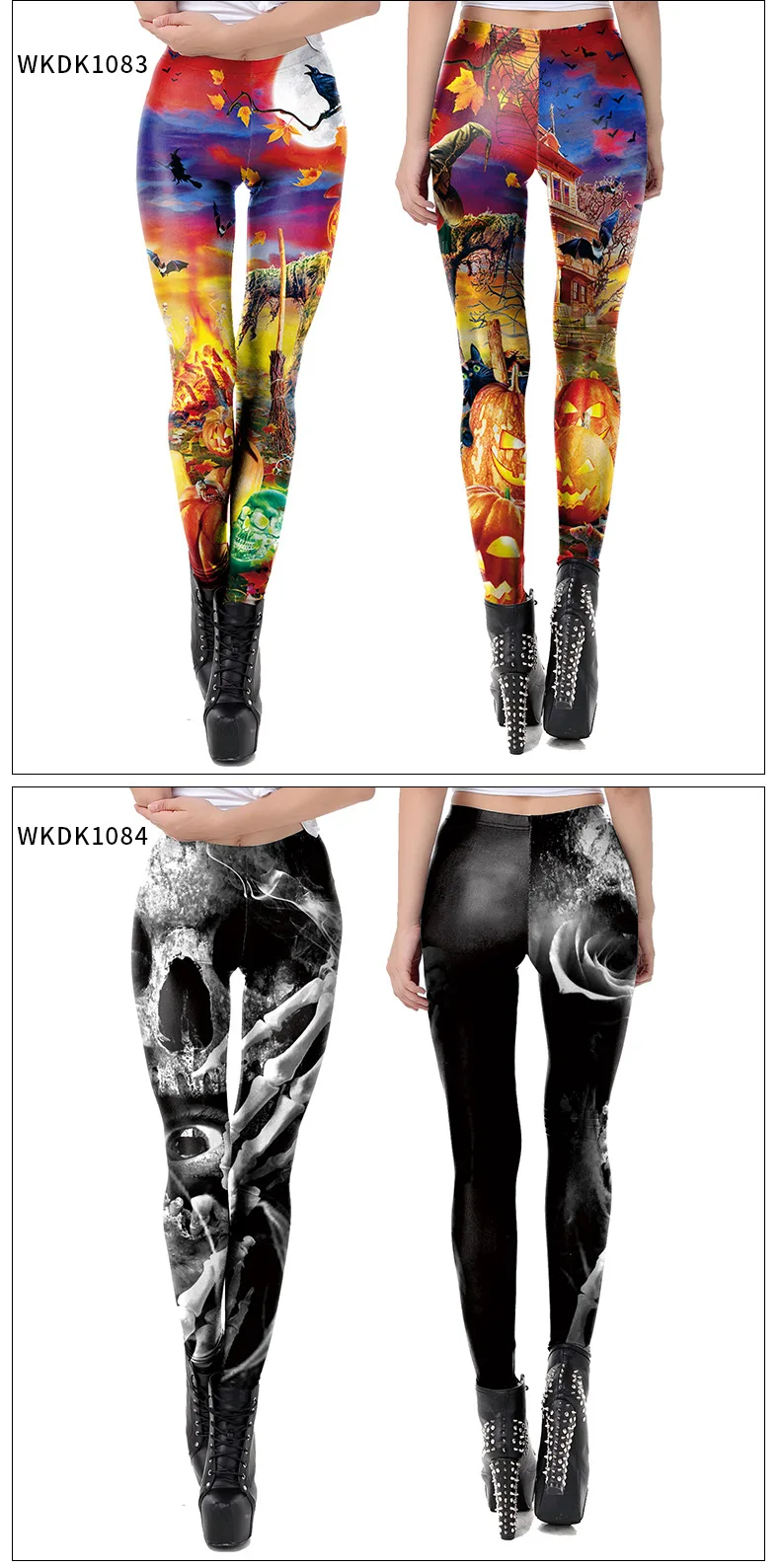Nadanbao Halloween Funny Holiday Party Leggings Women Skeleton Print Sexy Tights Trousers Female Mid Waist Elastic Pants