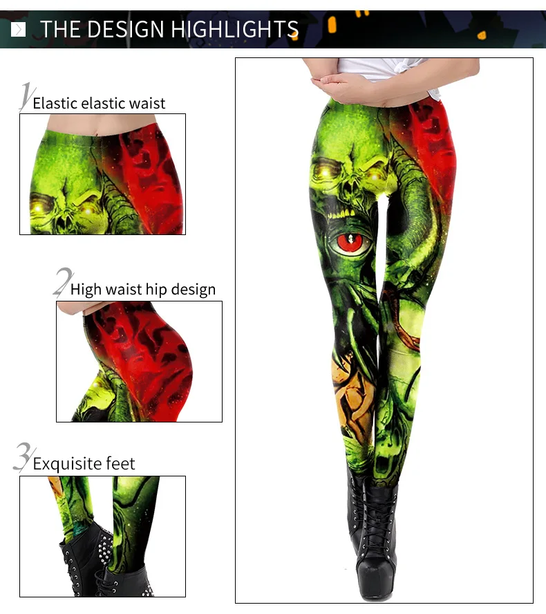 Nadanbao Halloween Funny Holiday Party Leggings Women Skeleton Print Sexy Tights Trousers Female Mid Waist Elastic Pants