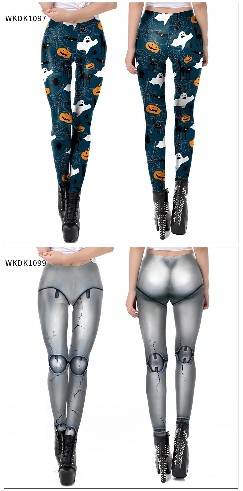 Nadanbao Halloween Funny Holiday Party Leggings Women Skeleton Print Sexy Tights Trousers Female Mid Waist Elastic Pants