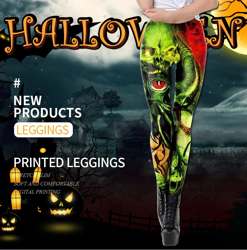Nadanbao Halloween Funny Holiday Party Leggings Women Skeleton Print Sexy Tights Trousers Female Mid Waist Elastic Pants