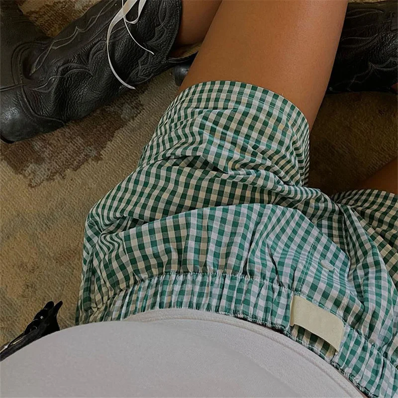 Women's Y2k Pajamas Shorts Cute Plaid Pj Short Pants Flannel Lounge Sleep Shorts Bottoms Elastic Waist Baggy Boxers Tracksuit