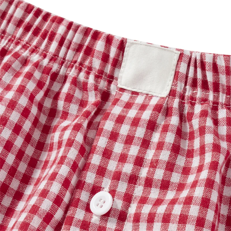 Women's Y2k Pajamas Shorts Cute Plaid Pj Short Pants Flannel Lounge Sleep Shorts Bottoms Elastic Waist Baggy Boxers Tracksuit