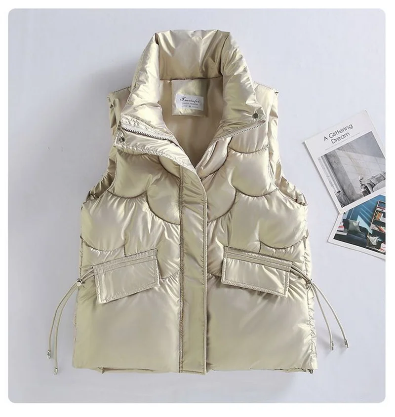 New Women Winter Vests Cotton Padded Sleeveless Coat Female Waterproof Waistcoat Student Short Vest Jacket Chaleco Mujer