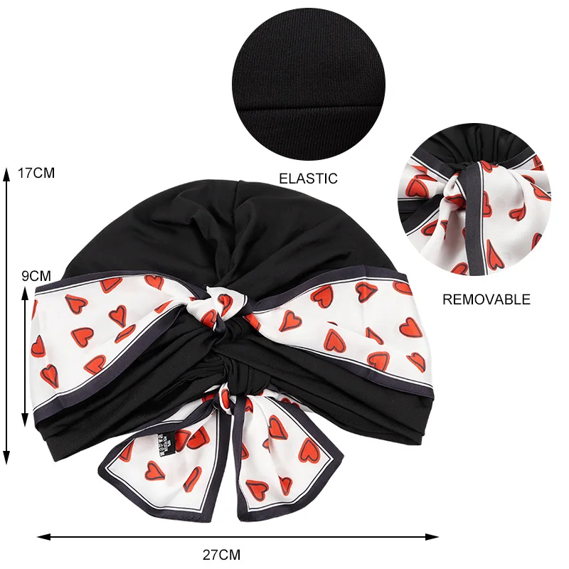 2023 New Removable Ribbon Turban Caps for Women Stretchy Headband Headscarf Bonnet Female Head Wraps Caps Hair Accessories