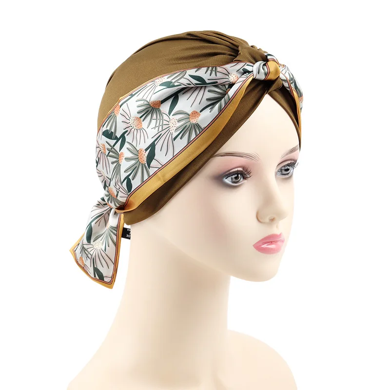 2023 New Removable Ribbon Turban Caps for Women Stretchy Headband Headscarf Bonnet Female Head Wraps Caps Hair Accessories