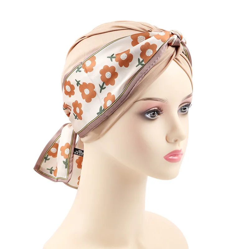 2023 New Removable Ribbon Turban Caps for Women Stretchy Headband Headscarf Bonnet Female Head Wraps Caps Hair Accessories