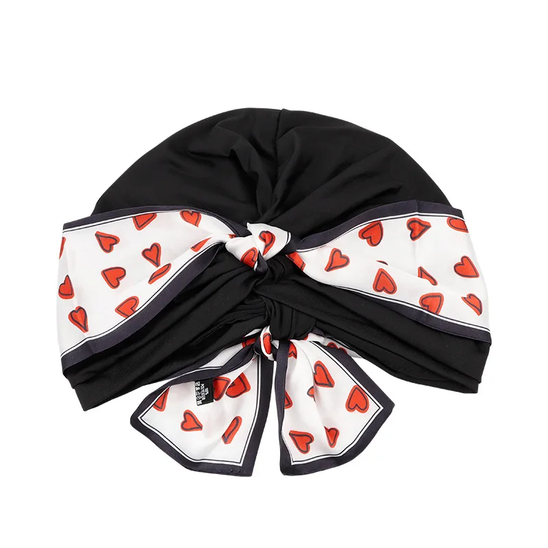 2023 New Removable Ribbon Turban Caps for Women Stretchy Headband Headscarf Bonnet Female Head Wraps Caps Hair Accessories