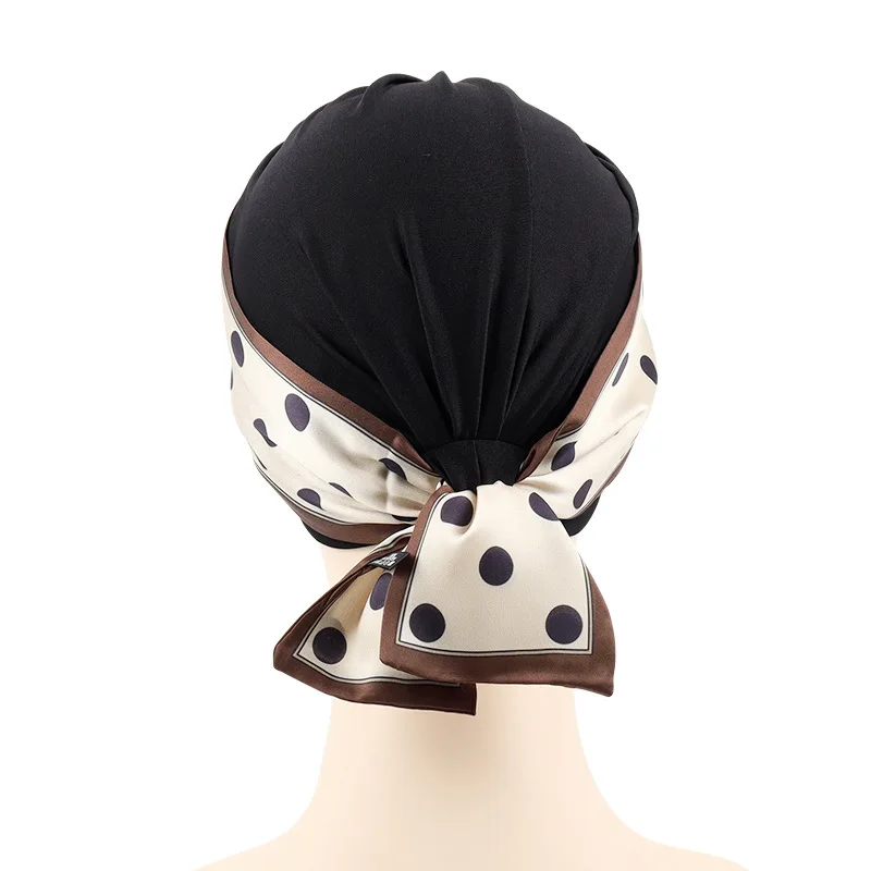 2023 New Removable Ribbon Turban Caps for Women Stretchy Headband Headscarf Bonnet Female Head Wraps Caps Hair Accessories