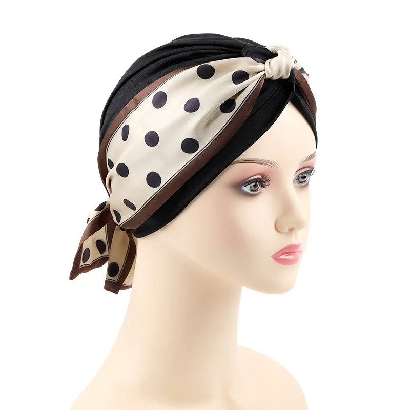 2023 New Removable Ribbon Turban Caps for Women Stretchy Headband Headscarf Bonnet Female Head Wraps Caps Hair Accessories