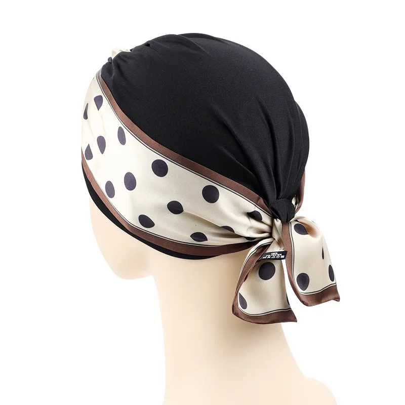 2023 New Removable Ribbon Turban Caps for Women Stretchy Headband Headscarf Bonnet Female Head Wraps Caps Hair Accessories