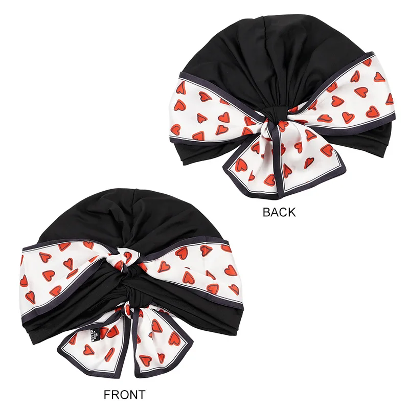 2023 New Removable Ribbon Turban Caps for Women Stretchy Headband Headscarf Bonnet Female Head Wraps Caps Hair Accessories