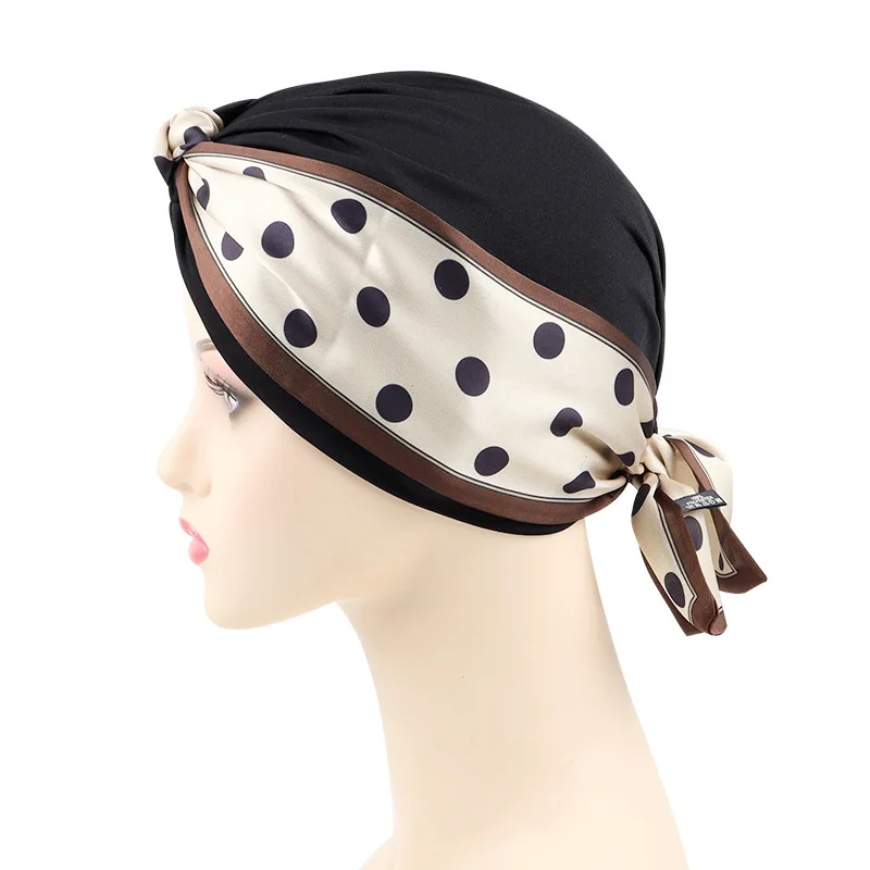 2023 New Removable Ribbon Turban Caps for Women Stretchy Headband Headscarf Bonnet Female Head Wraps Caps Hair Accessories