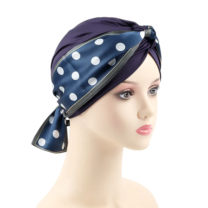 2023 New Removable Ribbon Turban Caps for Women Stretchy Headband Headscarf Bonnet Female Head Wraps Caps Hair Accessories