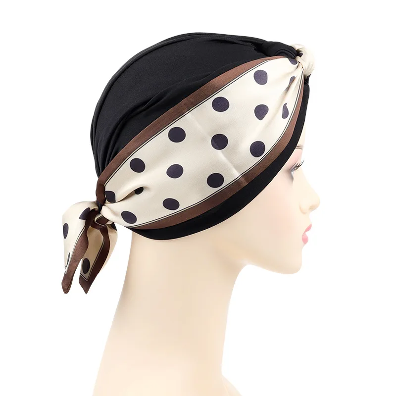 2023 New Removable Ribbon Turban Caps for Women Stretchy Headband Headscarf Bonnet Female Head Wraps Caps Hair Accessories