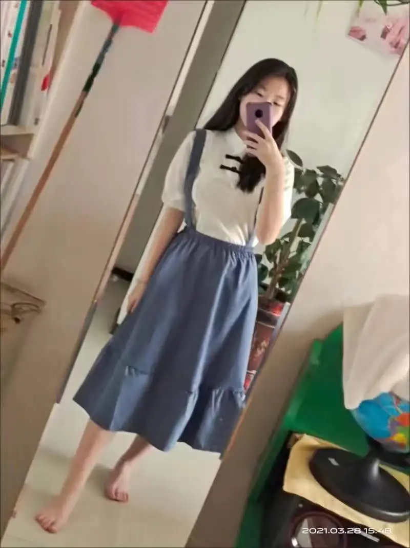 New Sweet Women Skirt Preppy Style Strap Long Skirt Ruffles Loose Cute Student Casual Skirt Female Skirts 2026 HOT