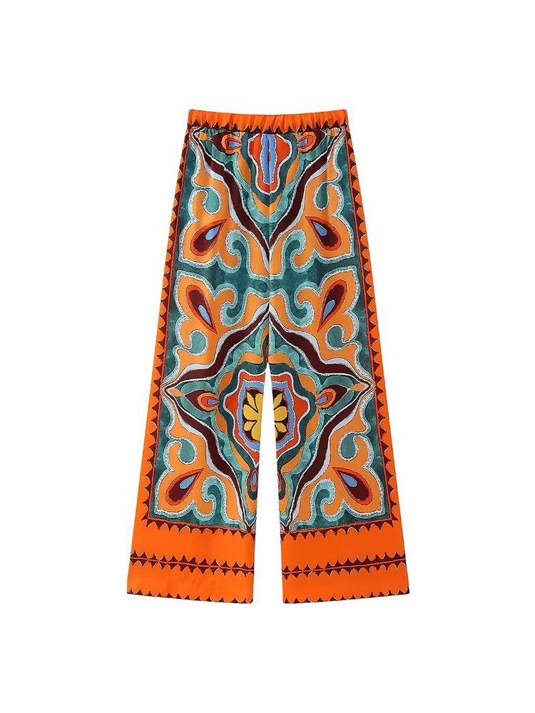 Vintage Women Loose Boho Two Piece Set 2023 Summer Fashion Ladies Vocation Satin Pant Sets Chic Female Trouser Suit Outfits
