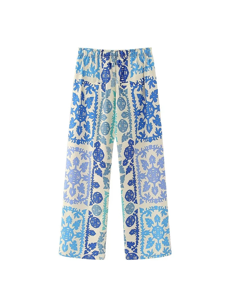 Vintage Women Loose Boho Two Piece Set 2023 Summer Fashion Ladies Vocation Satin Pant Sets Chic Female Trouser Suit Outfits