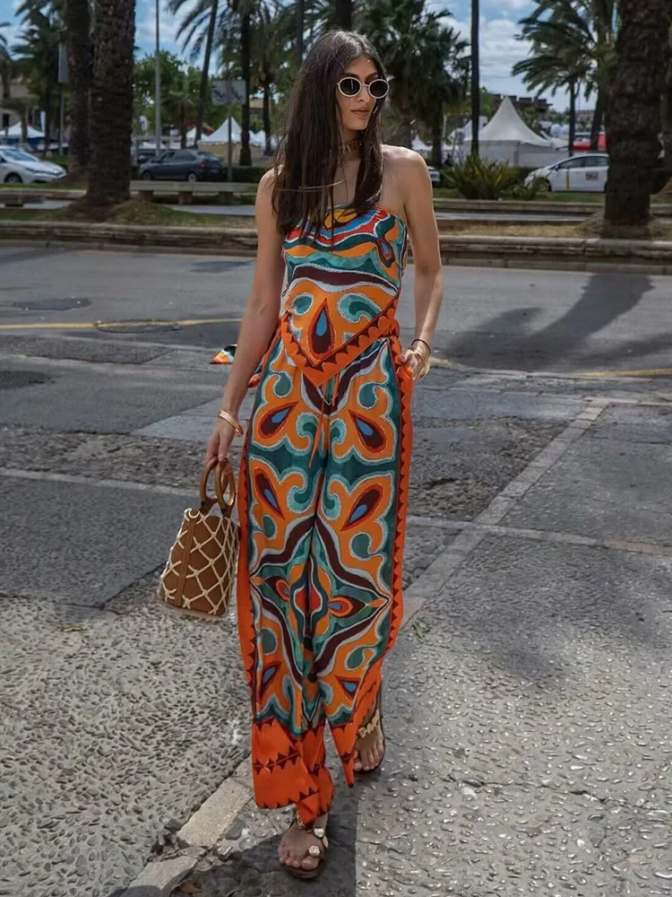 Vintage Women Loose Boho Two Piece Set 2023 Summer Fashion Ladies Vocation Satin Pant Sets Chic Female Trouser Suit Outfits