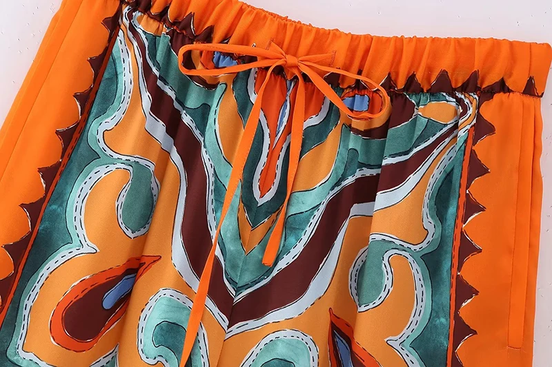 Vintage Women Loose Boho Two Piece Set 2023 Summer Fashion Ladies Vocation Satin Pant Sets Chic Female Trouser Suit Outfits