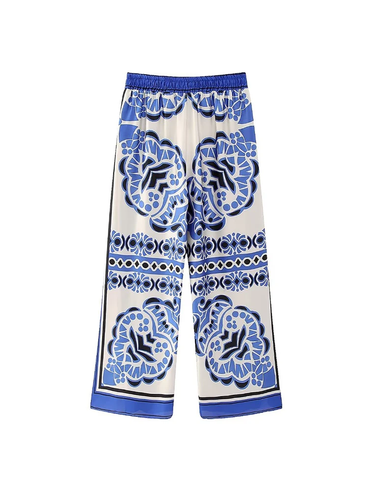 Vintage Women Loose Boho Two Piece Set 2023 Summer Fashion Ladies Vocation Satin Pant Sets Chic Female Trouser Suit Outfits